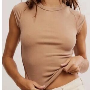 Free People x We The Free Ever Had Tee Ribbed Crewneck T-shirt Top Macchiato